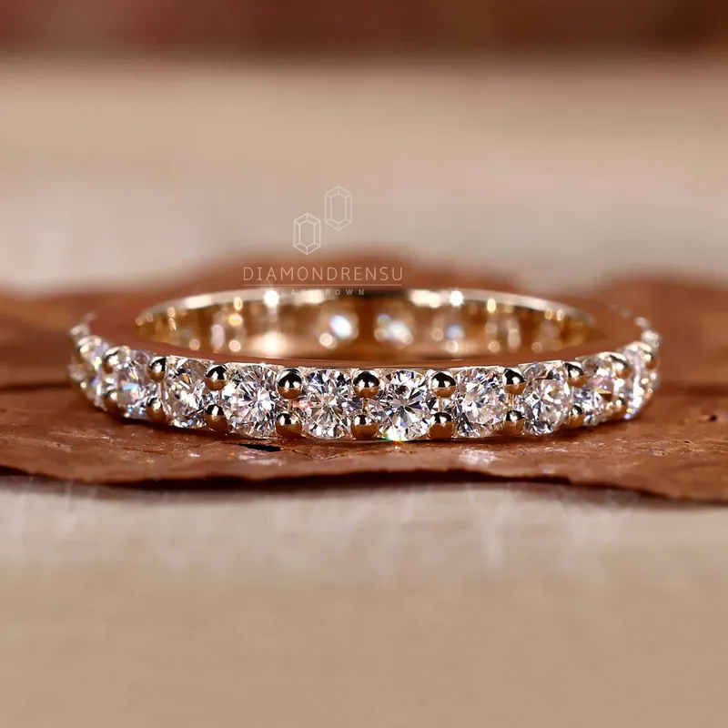 Round Lab Created Diamond Eternity Wedding Band for Women view 3