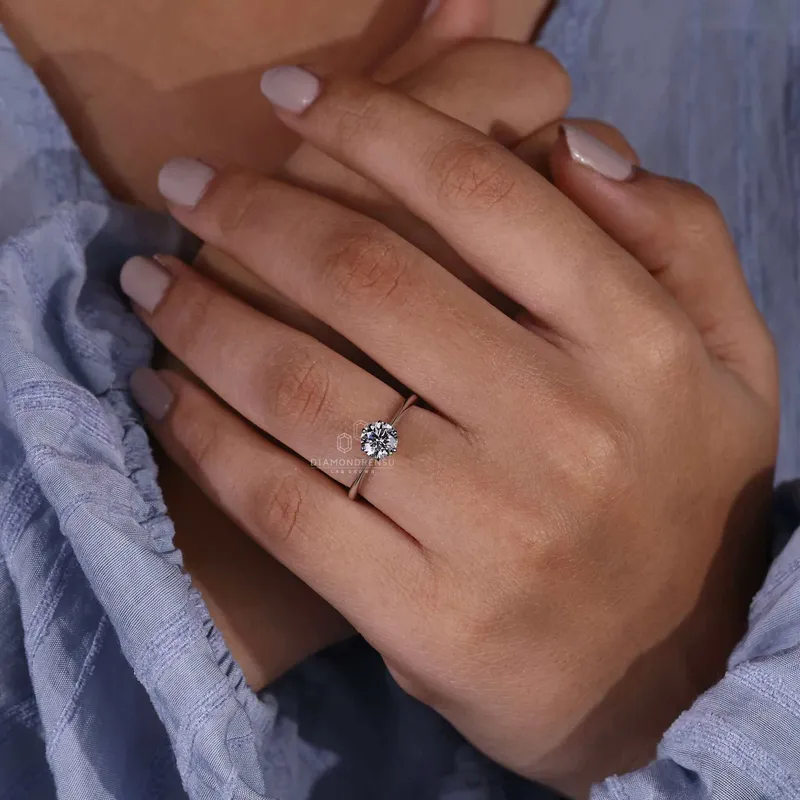 Round Lab Created Diamond Solitaire Engagement Ring for Women vy 2