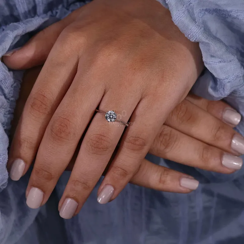 Round Lab Created Diamond Solitaire Engagement Ring for Women vy 4
