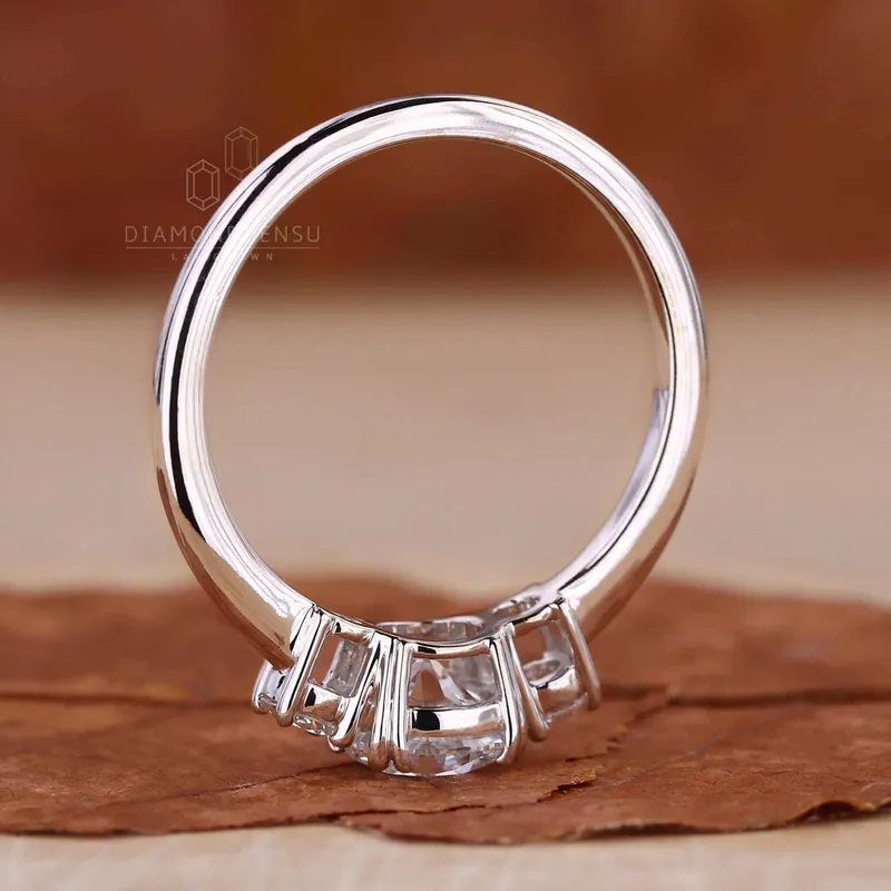 Round Lab Created Diamond Three Stone Engagement Ring for Women vy 6