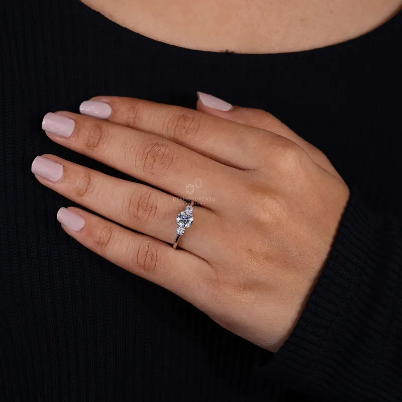 Round Lab Created Diamond Three Stone Engagement Ring for Women vy 2