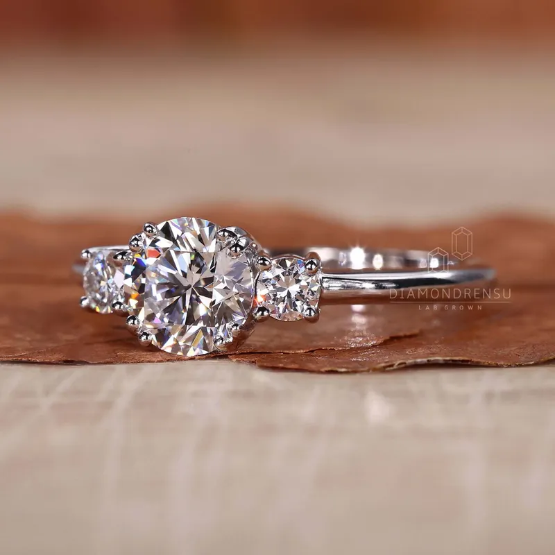 Round Lab Created Diamond Three Stone Engagement Ring for Women vy 3