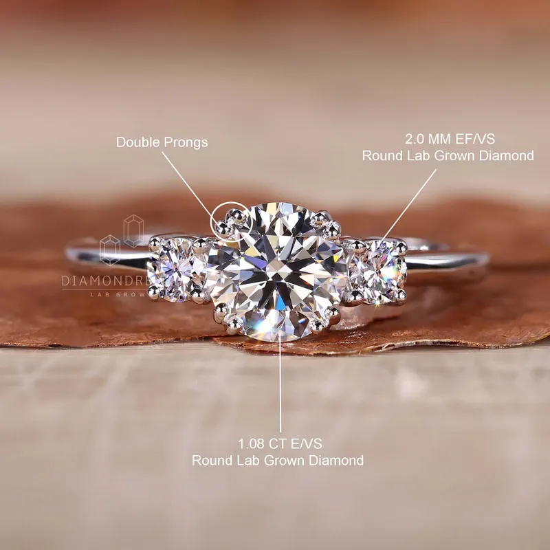 Round Lab Created Diamond Three Stone Engagement Ring for Women vy 9