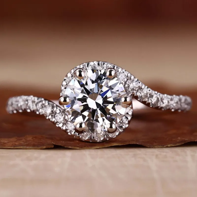 Round Lab Grown Diamond Bypass Halo Engagement Ring round cut engagement ring