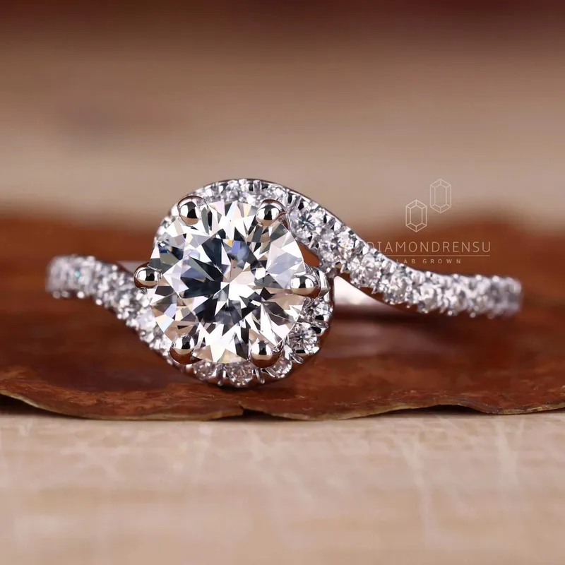 Round Lab Grown Diamond Bypass Halo Engagement Ring view 3