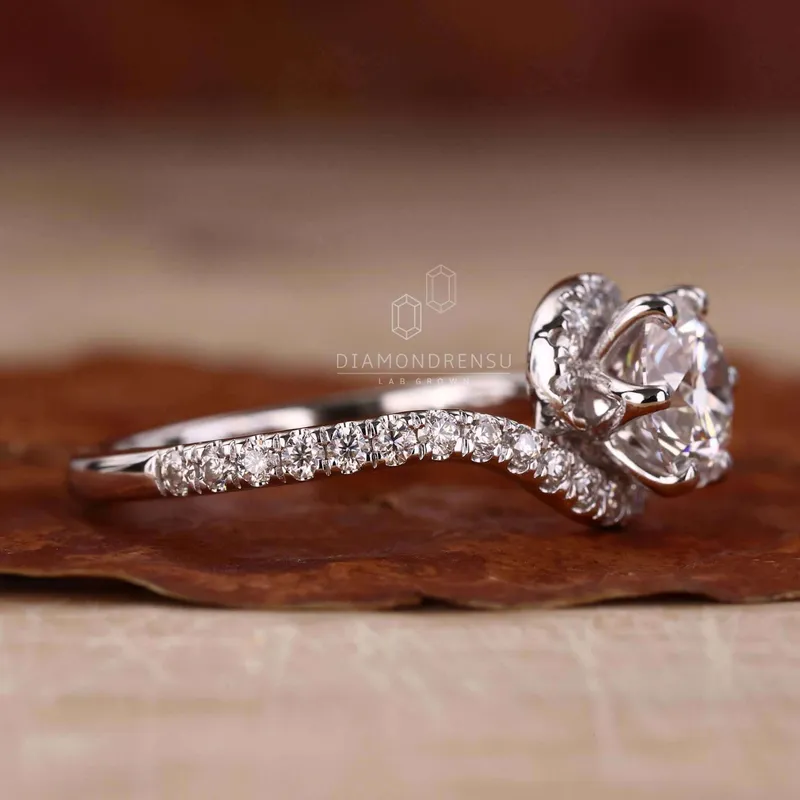 Round Lab Grown Diamond Bypass Halo Engagement Ring view 5