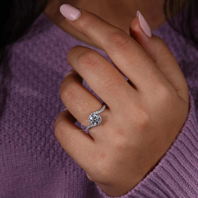 Round Lab Grown Diamond Bypass Halo Engagement Ring view 2