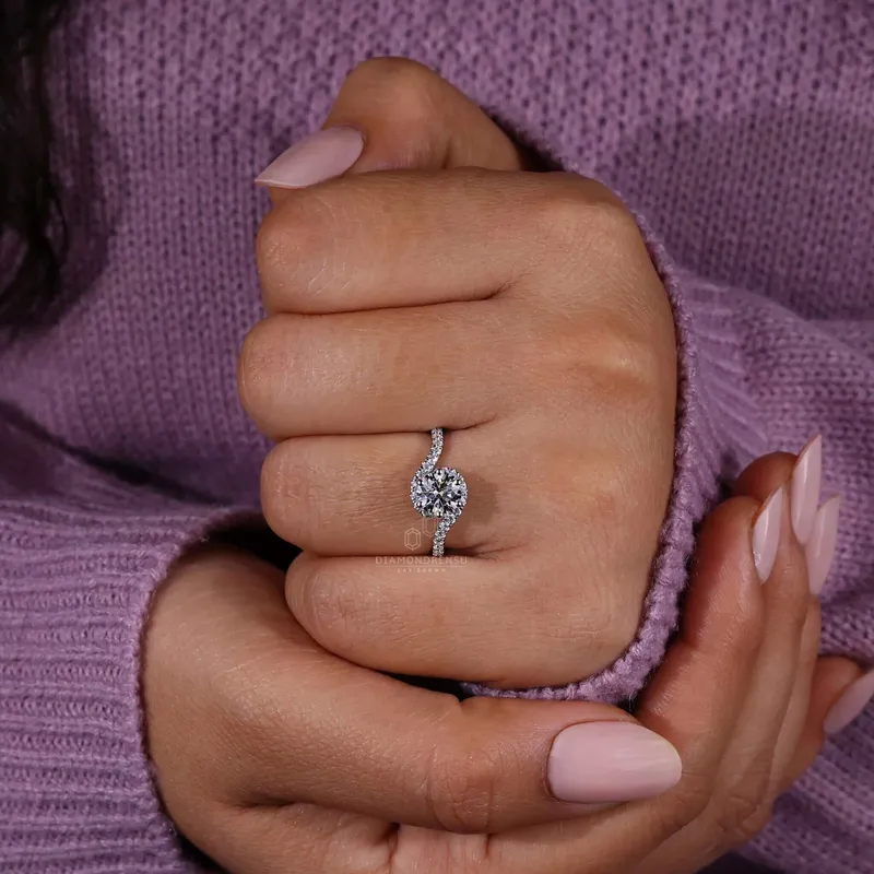 Round Lab Grown Diamond Bypass Halo Engagement Ring view 7