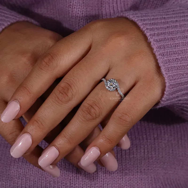 Round Lab Grown Diamond Bypass Halo Engagement Ring view 4