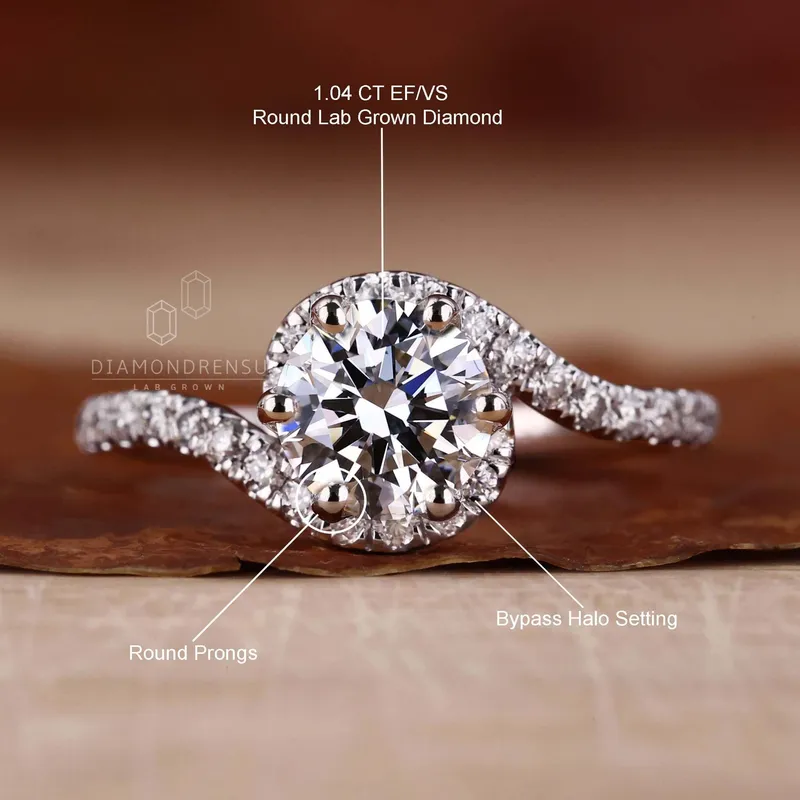 Round Lab Grown Diamond Bypass Halo Engagement Ring view 9