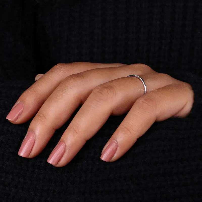 Round Lab Grown Diamond Dainty Wedding Band vy 8