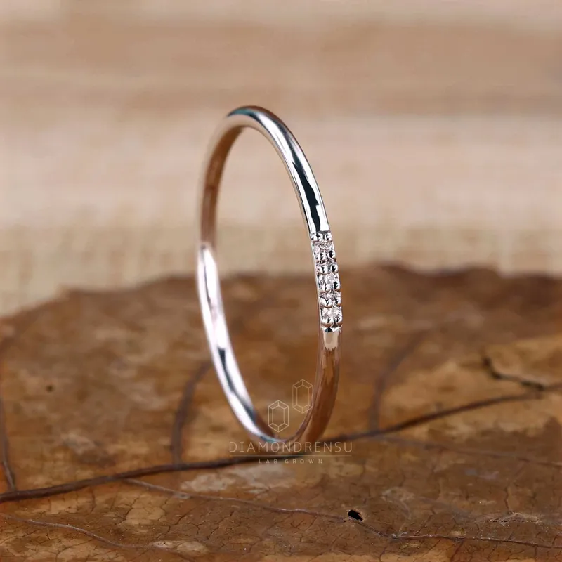 Round Lab Grown Diamond Dainty Wedding Band vy 5