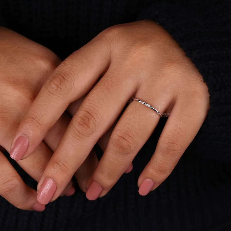 Round Lab Grown Diamond Dainty Wedding Band vy 2
