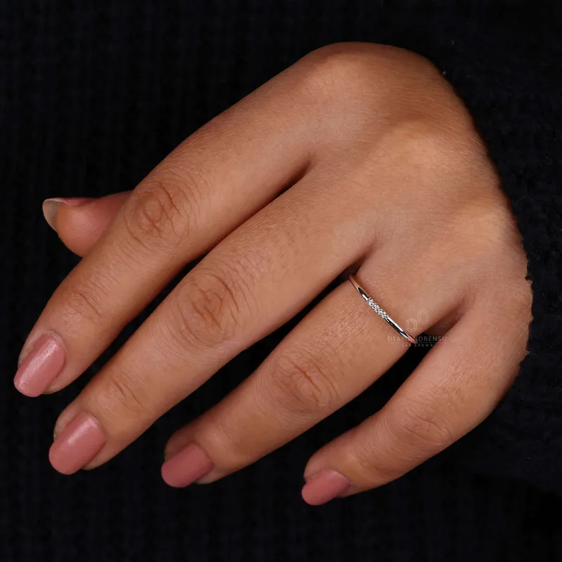 Round Lab Grown Diamond Dainty Wedding Band vy 6
