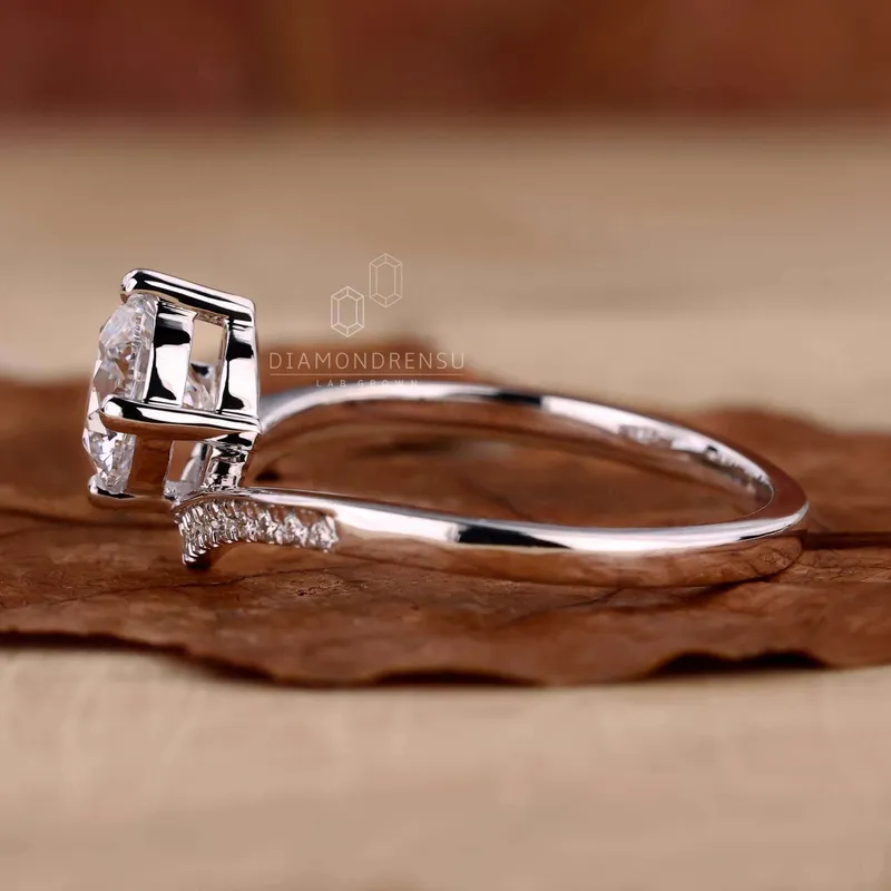 Round Lab Grown Diamond Engagement Ring, Chevron Diamond Ring view 2