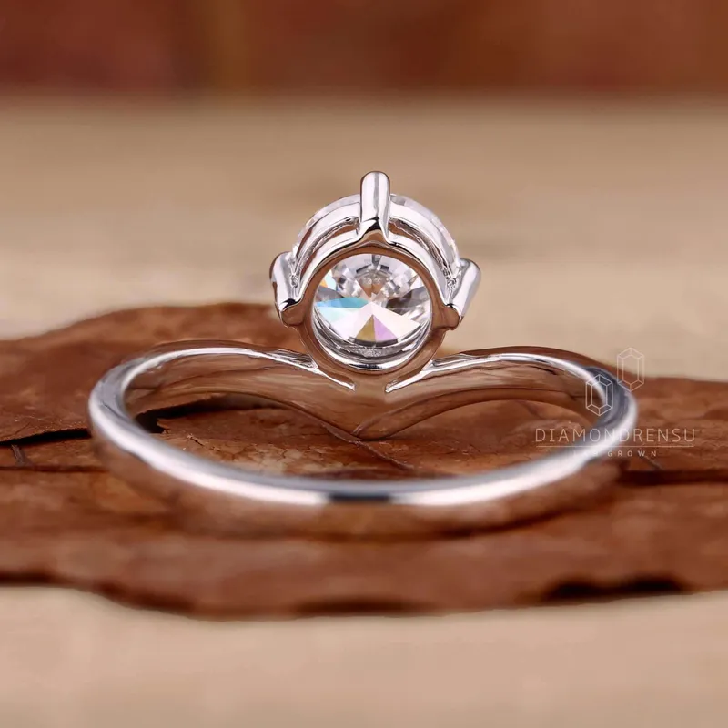 Round Lab Grown Diamond Engagement Ring, Chevron Diamond Ring view 3