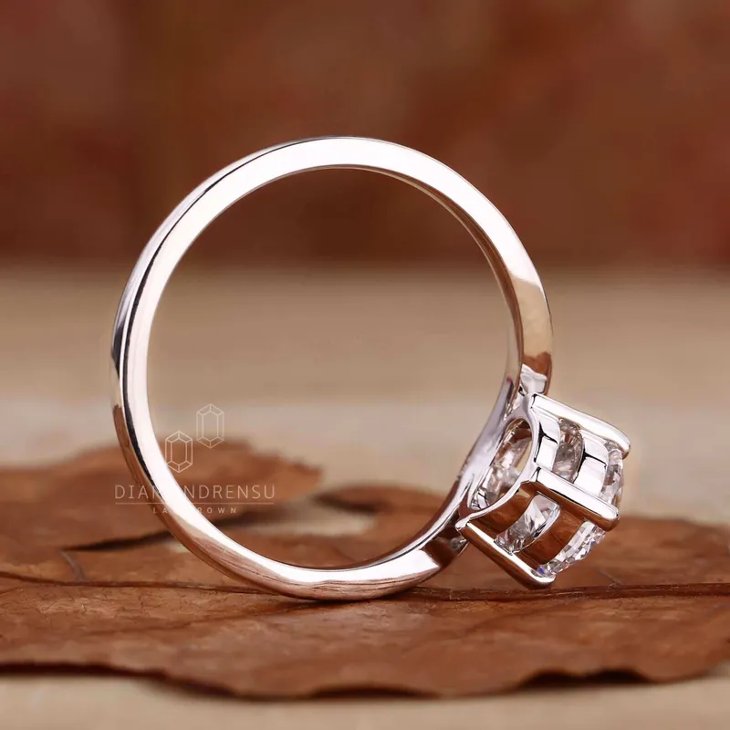 Round Lab Grown Diamond Engagement Ring, Chevron Diamond Ring view 4