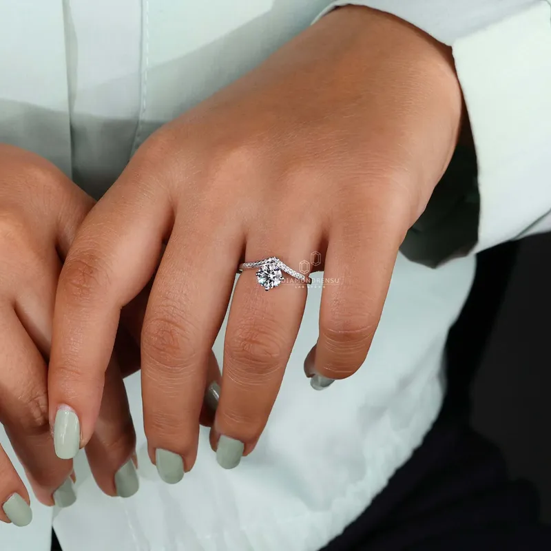 Round Lab Grown Diamond Engagement Ring, Chevron Diamond Ring view 6