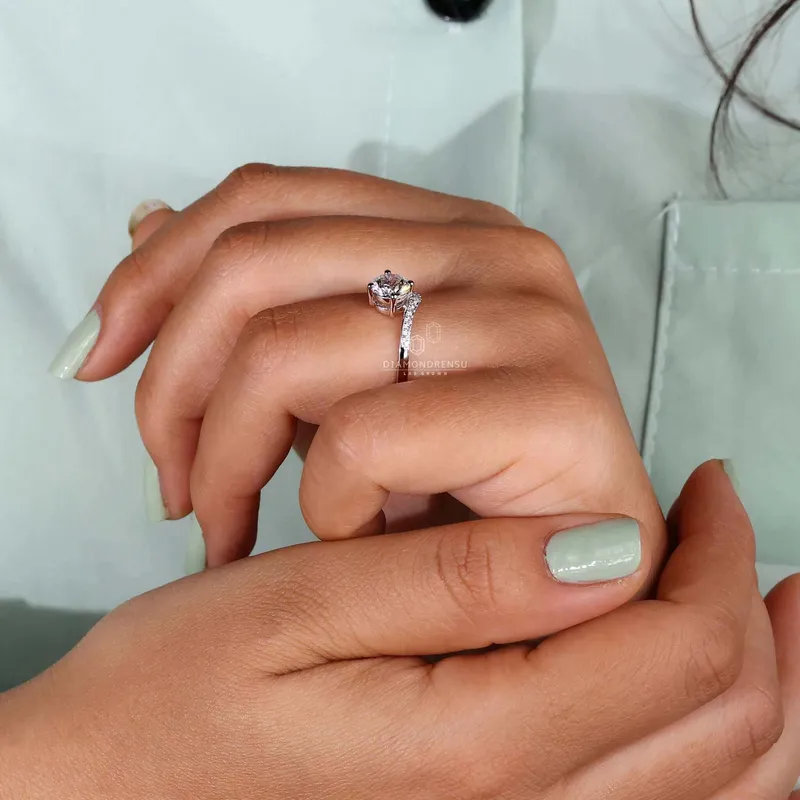 Round Lab Grown Diamond Engagement Ring, Chevron Diamond Ring view 7