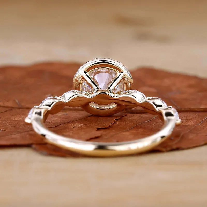 Round Lab Grown Diamond Halo Engagement Ring With Marquise Pave view 5