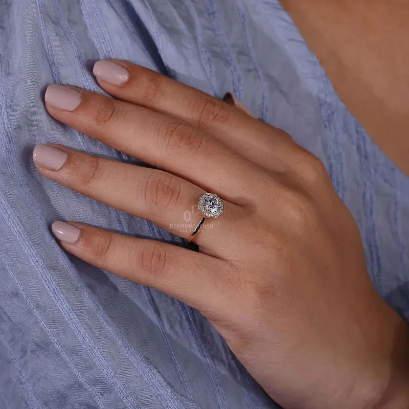 Round Lab Grown Diamond Octagonal Halo Engagement Ring view 7