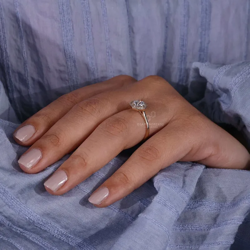 Round Lab Grown Diamond Octagonal Halo Engagement Ring view 8