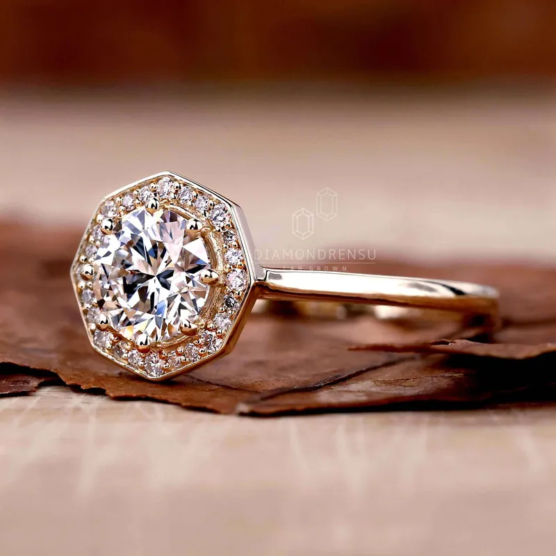Round Lab Grown Diamond Octagonal Halo Engagement Ring view 2