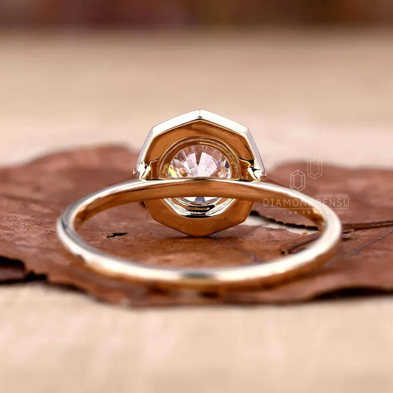 Round Lab Grown Diamond Octagonal Halo Engagement Ring view 6