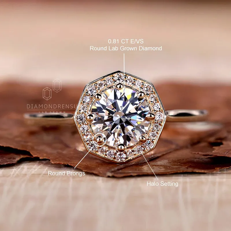 Round Lab Grown Diamond Octagonal Halo Engagement Ring view 9