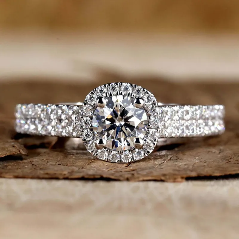 Round Lab Grown Diamond Ring, Halo Engagement Ring for Women round cut engagement ring