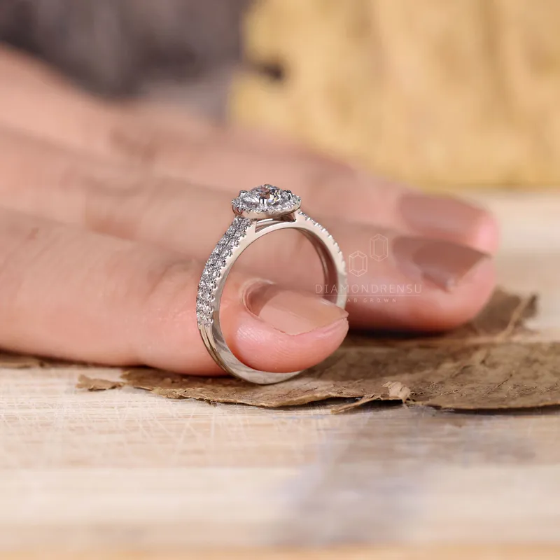 Round Lab Grown Diamond Ring, Halo Engagement Ring for Women view 3