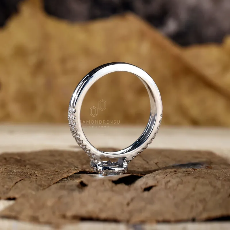 Round Lab Grown Diamond Ring, Halo Engagement Ring for Women view 6