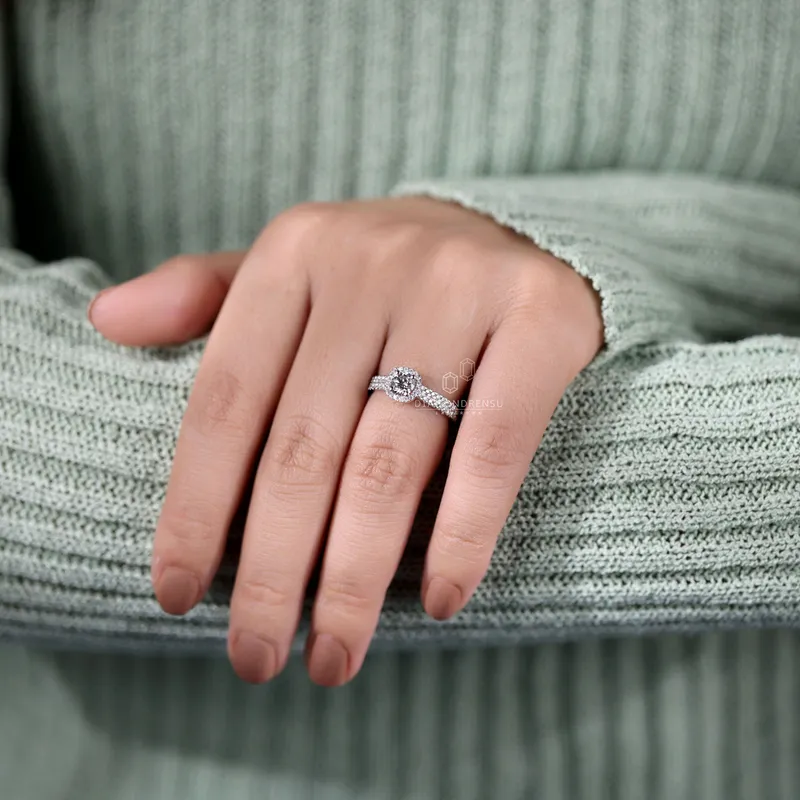 Round Lab Grown Diamond Ring, Halo Engagement Ring for Women view 8