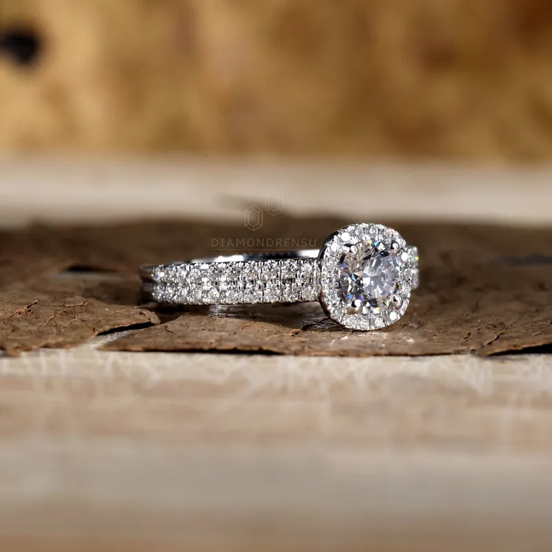 Round Lab Grown Diamond Ring, Halo Engagement Ring for Women view 4
