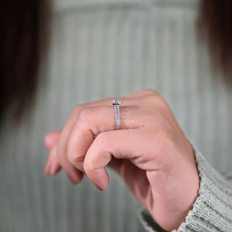 Round Lab Grown Diamond Ring, Halo Engagement Ring for Women view 7