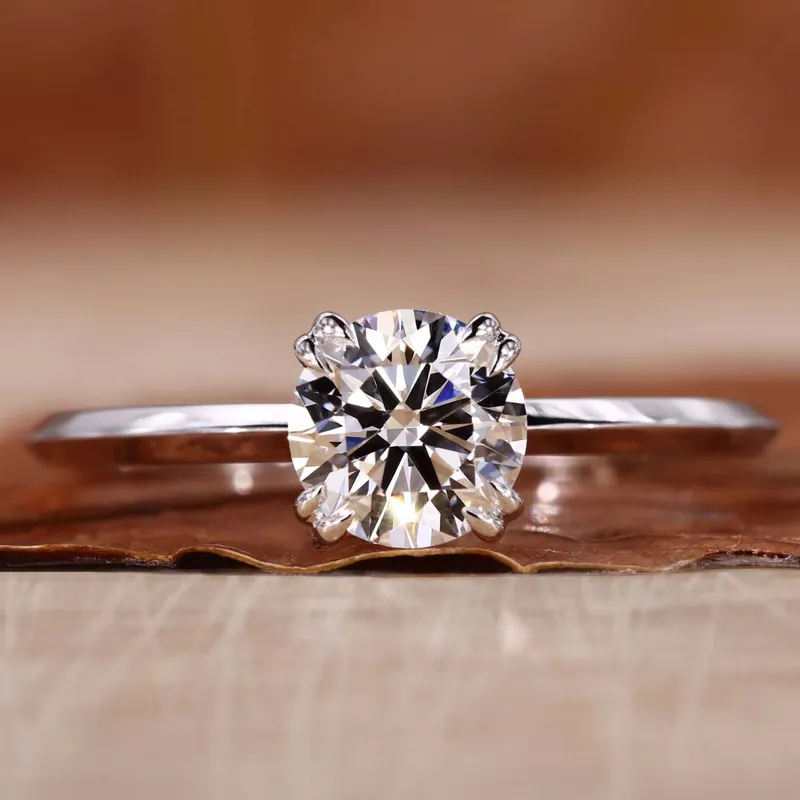 Round Lab Grown Diamond Solitaire Engagement Ring, Double Claw Prongs round cut engagement ring