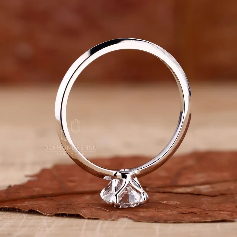 Round Lab Grown Diamond Solitaire Engagement Ring, Double Claw Prongs view 4