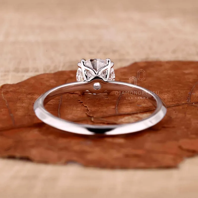 Round Lab Grown Diamond Solitaire Engagement Ring, Double Claw Prongs view 6