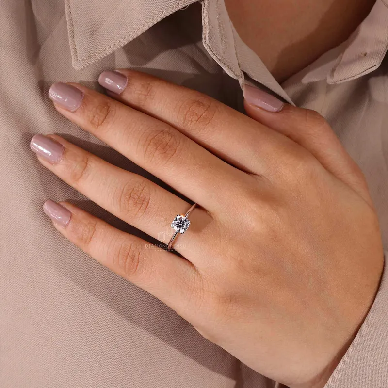 Round Lab Grown Diamond Solitaire Engagement Ring, Double Claw Prongs view 3