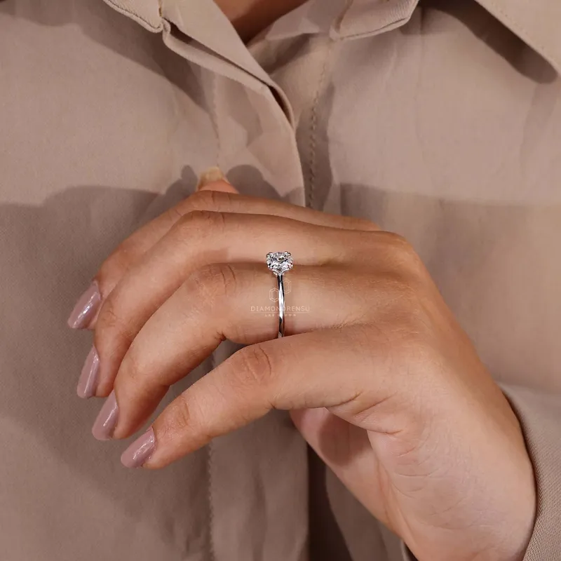 Round Lab Grown Diamond Solitaire Engagement Ring, Double Claw Prongs view 7