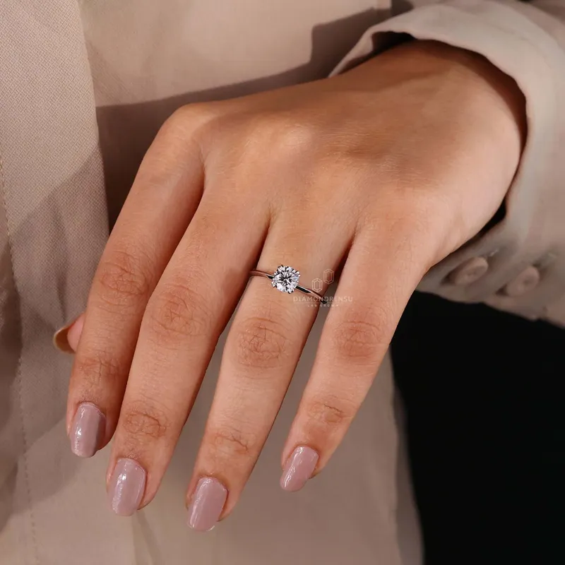Round Lab Grown Diamond Solitaire Engagement Ring, Double Claw Prongs view 5