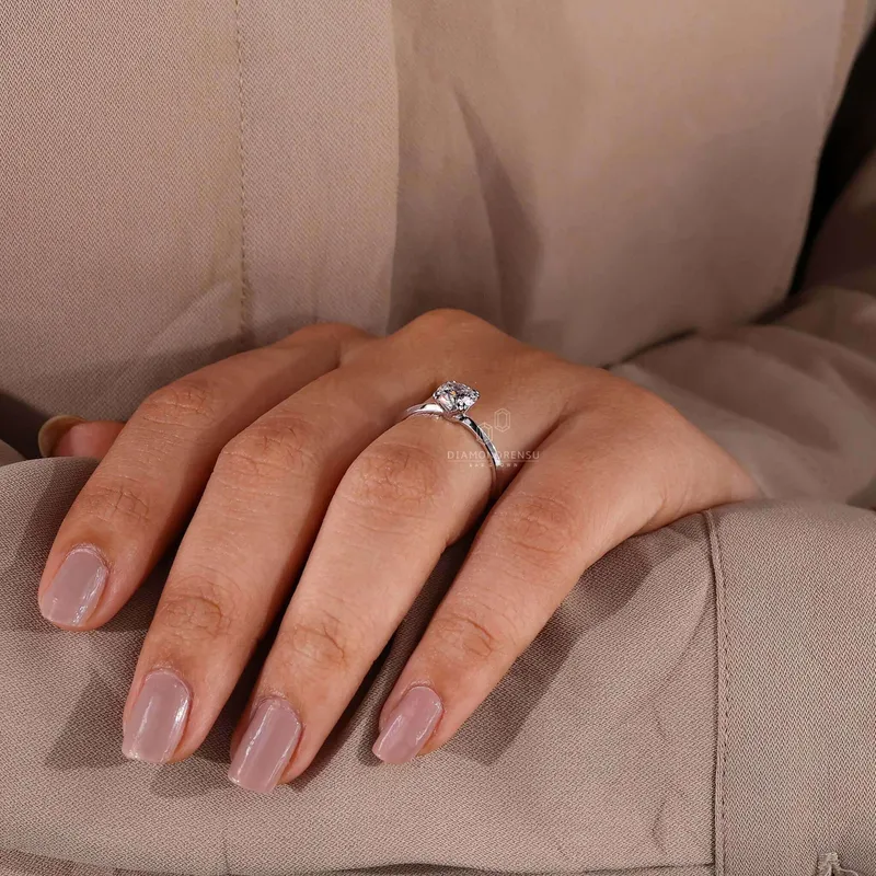 Round Lab Grown Diamond Solitaire Engagement Ring, Double Claw Prongs view 8