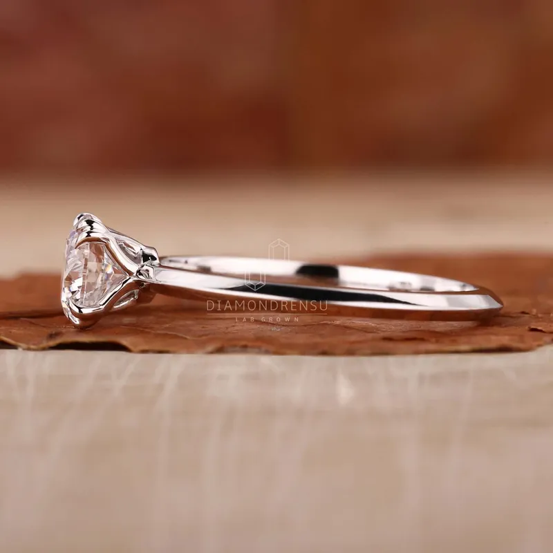 Round Lab Grown Diamond Solitaire Engagement Ring, Double Claw Prongs view 2