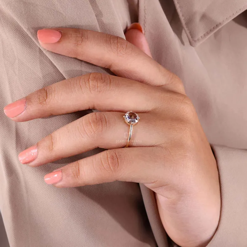 Round Rose Cut Lab Grown Diamond Solitaire Engagement Ring vy 8