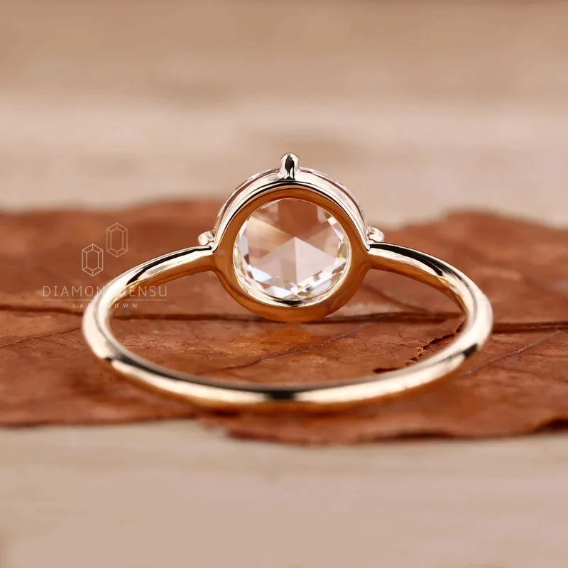 Round Rose Cut Lab Grown Diamond Solitaire Engagement Ring vy 6