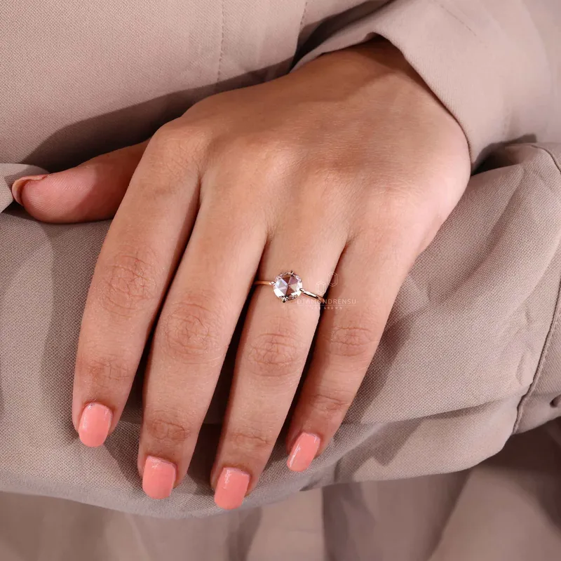 Round Rose Cut Lab Grown Diamond Solitaire Engagement Ring vy 5