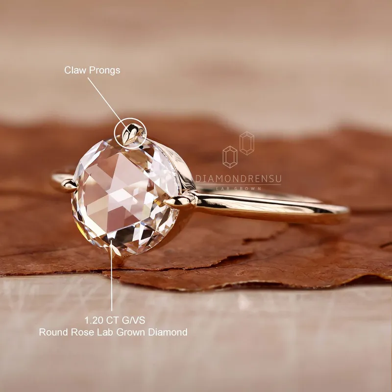 Round Rose Cut Lab Grown Diamond Solitaire Engagement Ring vy 9