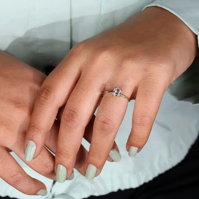 Solitaire Engagement Ring, Asscher Cut Lab Grown Diamond Ring view 5
