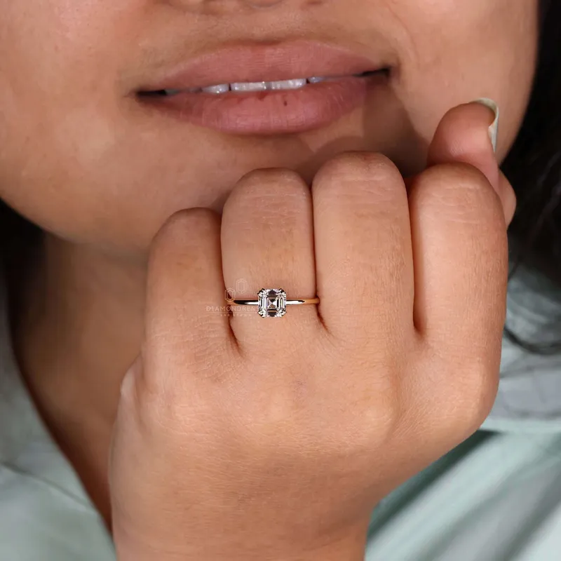Solitaire Engagement Ring, Asscher Cut Lab Grown Diamond Ring view 7