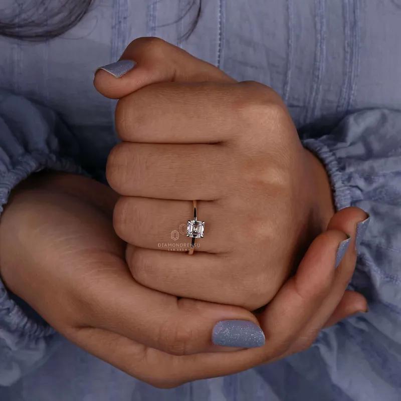Solitaire Engagement Ring, Asscher Cut Lab Grown Diamond Ring vy 4
